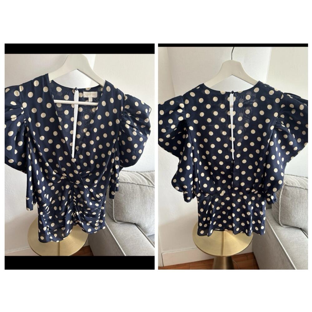Ronny Kobo Blue Polka Dots Cottagecore Blouse S Ballon Sleeves Feminine